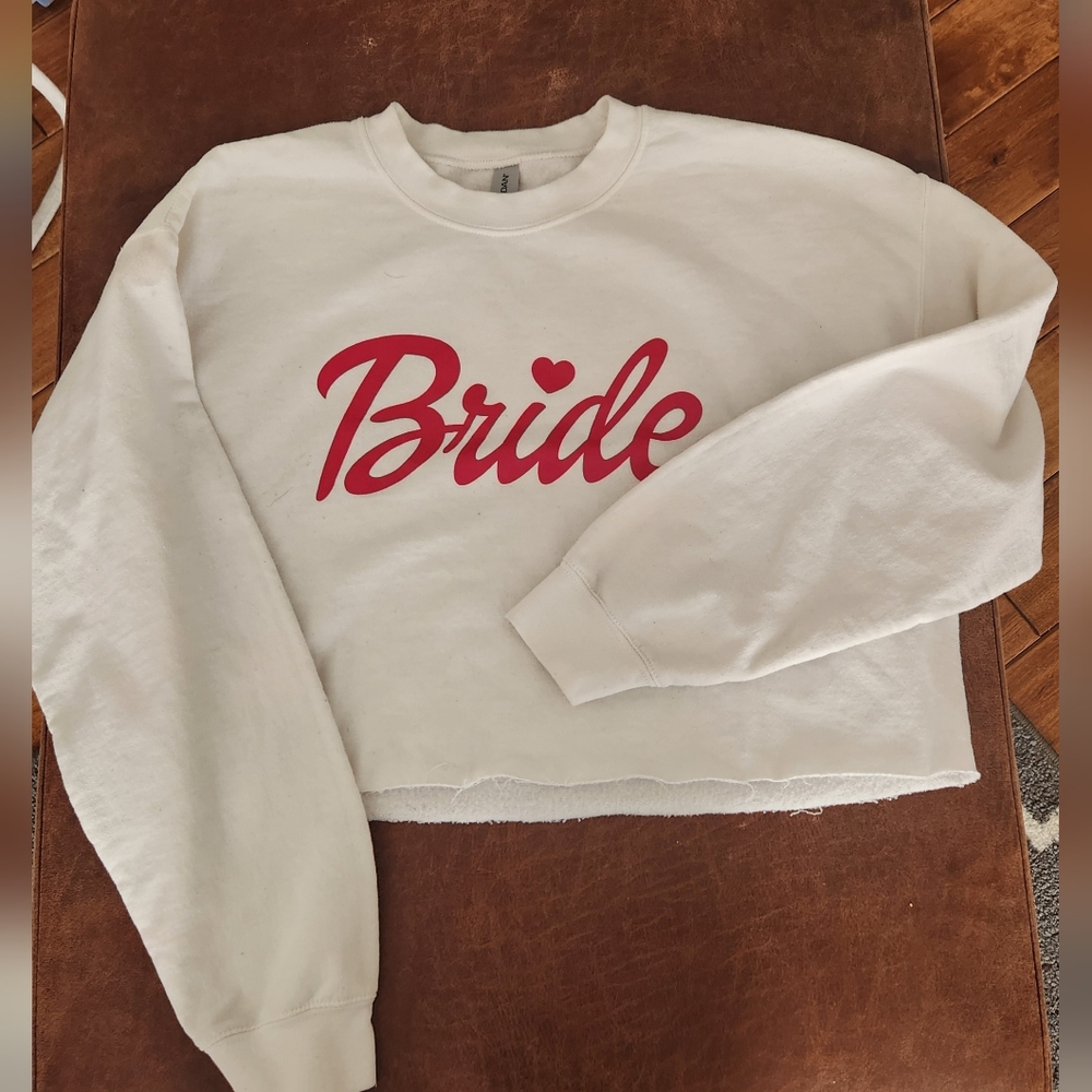 Cropped White 'Bride' Crew Neck Sweater